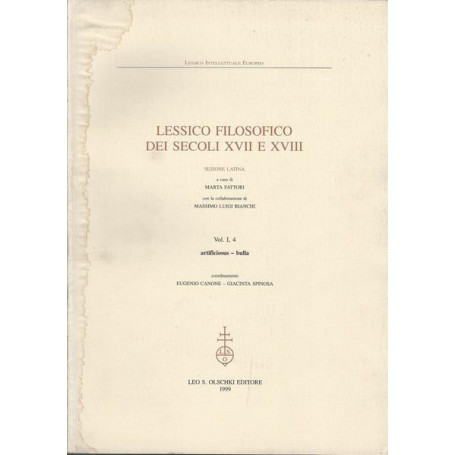 LESSICO FILOSOFICO DEI SECOLI XVII E XVIII. SEZIONE LATINA. Volume I 4