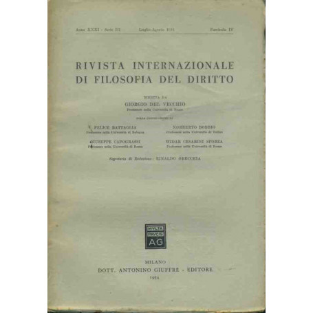 Rivista internazionale di filosofia del diritto. Luglio - Agosto 1954